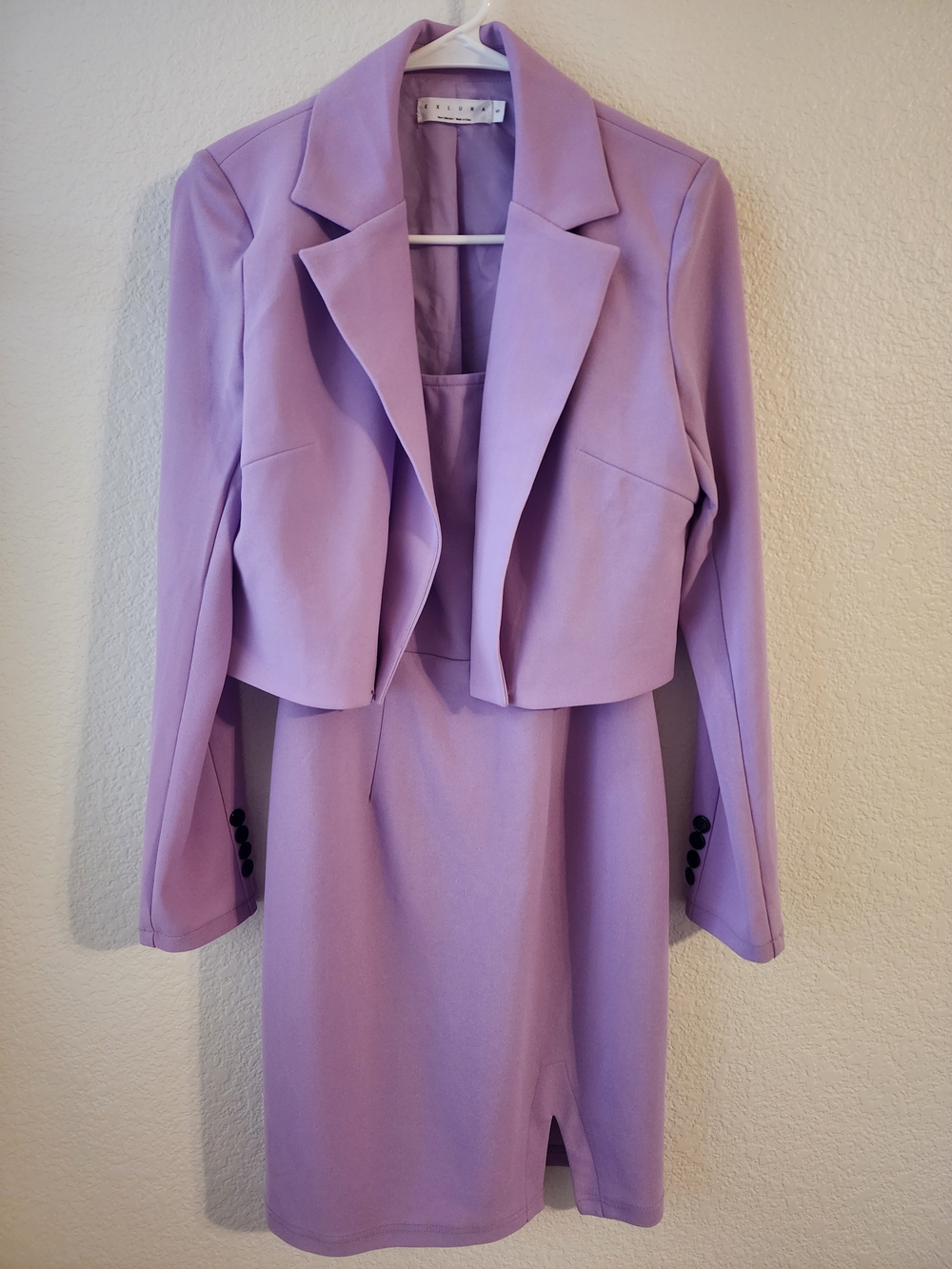 Cropped Lavender Midi Dress with Blazer - Elegant Two-Piece